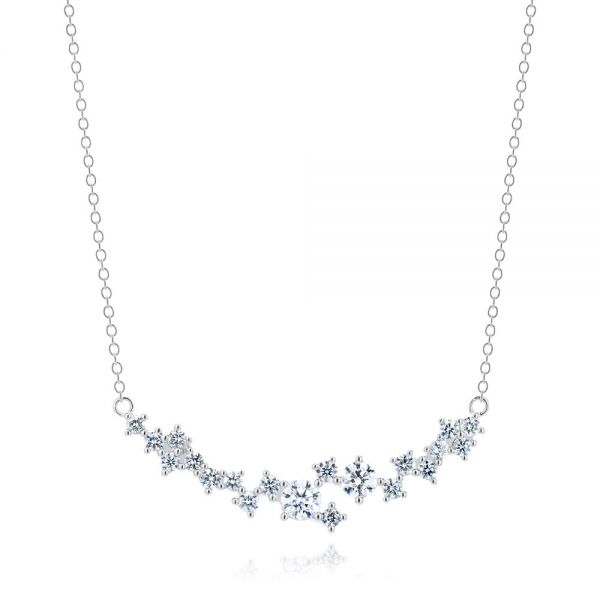 14k White Gold 14k White Gold Diamond Cluster Necklace - Three-Quarter View -  107184