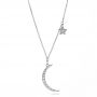 18k White Gold 18k White Gold Diamond Crescent Moon And Star Dangle Necklace - Three-Quarter View -  107025 - Thumbnail