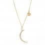 14k Yellow Gold 14k Yellow Gold Diamond Crescent Moon And Star Dangle Necklace - Three-Quarter View -  107025 - Thumbnail