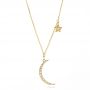 18k Yellow Gold 18k Yellow Gold Diamond Crescent Moon And Star Dangle Necklace - Three-Quarter View -  107025 - Thumbnail