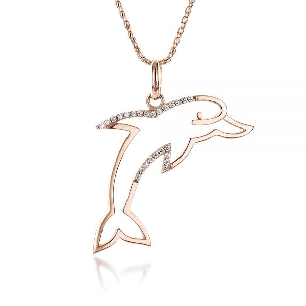 14k Rose Gold 14k Rose Gold Diamond Dolphin Pendant - Front View -  1318