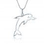14k White Gold Diamond Dolphin Pendant - Front View -  1318 - Thumbnail