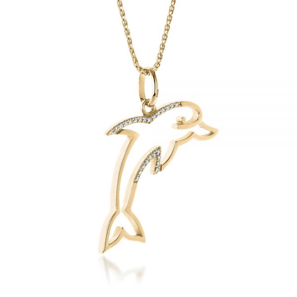 18k Yellow Gold 18k Yellow Gold Diamond Dolphin Pendant - Flat View -  1318