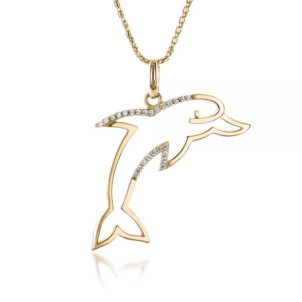 14k Yellow Gold 14k Yellow Gold Diamond Dolphin Pendant - Front View - 1318