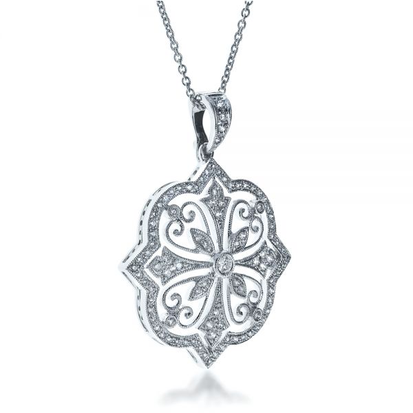 14k White Gold 14k White Gold Diamond Filigree Pendant - Flat View -  1234