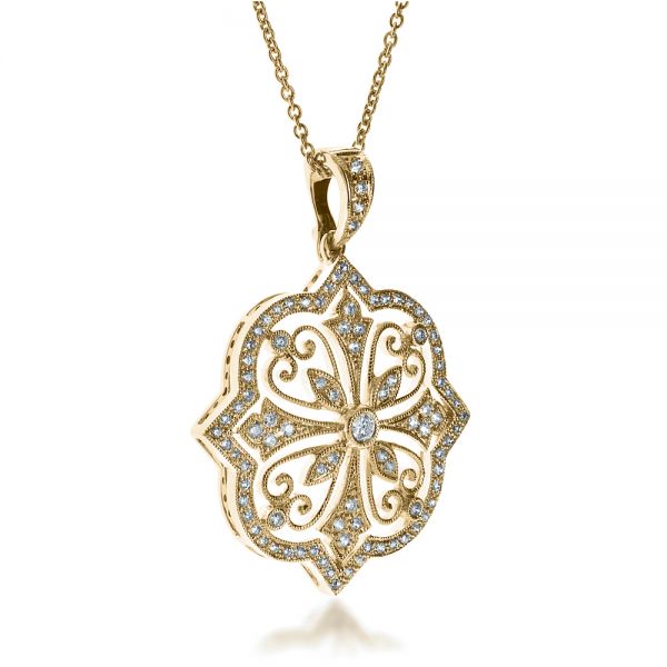 18k Yellow Gold 18k Yellow Gold Diamond Filigree Pendant - Flat View - 1234