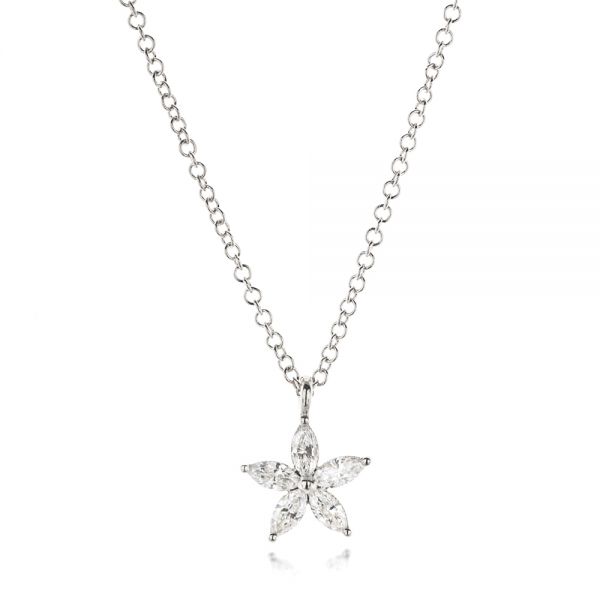  Platinum Platinum Diamond Flower Necklace - Three-Quarter View -  106975