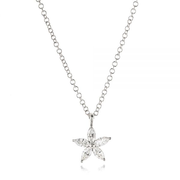 14k White Gold 14k White Gold Diamond Flower Necklace - Three-Quarter View -  106975