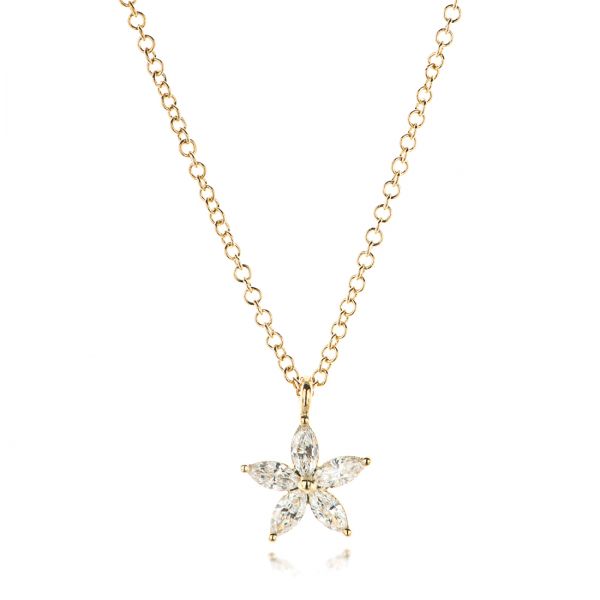 14k Yellow Gold 14k Yellow Gold Diamond Flower Necklace - Three-Quarter View -  106975