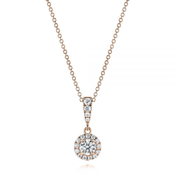 18k Rose Gold 18k Rose Gold Diamond Halo Drop Pendant - Three-Quarter View - 106340