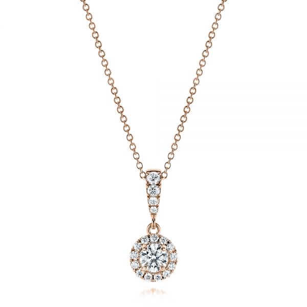 14k Rose Gold 14k Rose Gold Diamond Halo Drop Pendant - Three-Quarter View -  106340 - Thumbnail