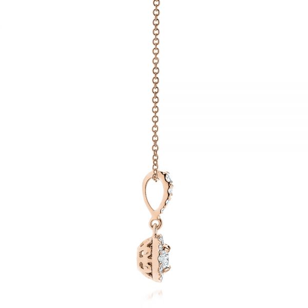 18k Rose Gold 18k Rose Gold Diamond Halo Drop Pendant - Side View - 106340