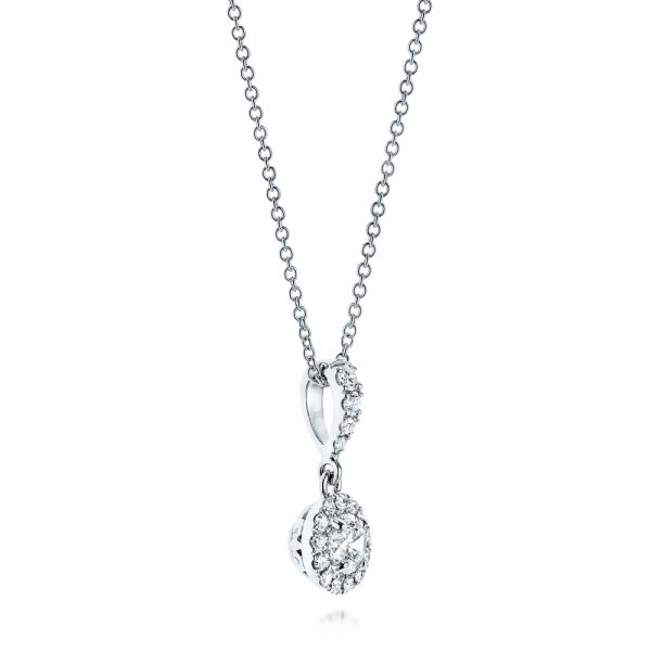 18k White Gold 18k White Gold Diamond Halo Drop Pendant - Flat View -  106340 - Thumbnail