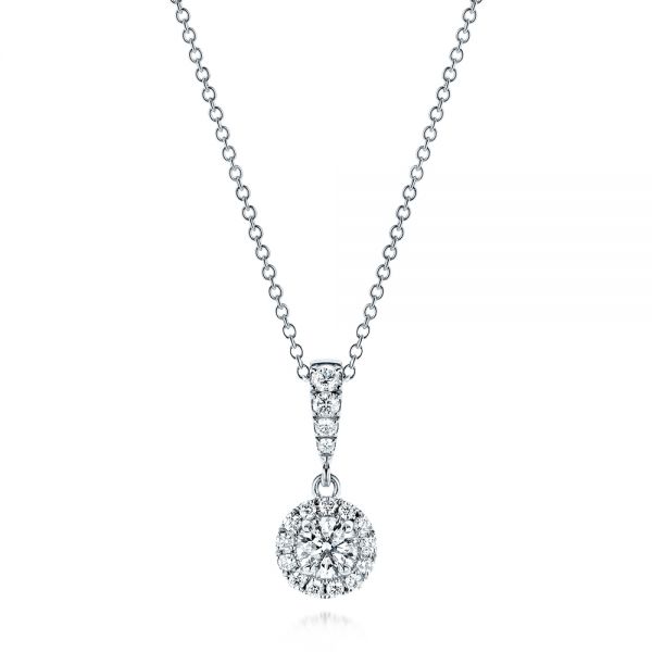  Platinum Platinum Diamond Halo Drop Pendant - Three-Quarter View -  106340