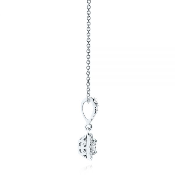 14k White Gold Diamond Halo Drop Pendant - Side View -  106340 - Thumbnail