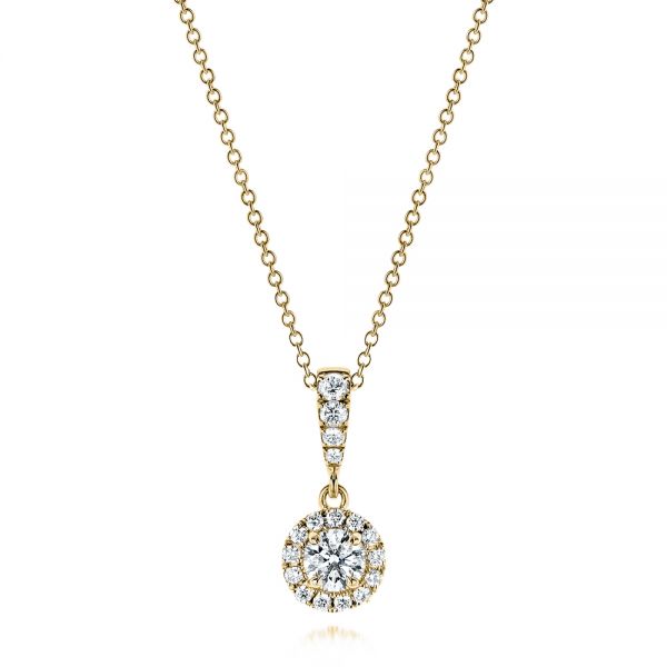 14k Yellow Gold 14k Yellow Gold Diamond Halo Drop Pendant - Three-Quarter View -  106340 - Thumbnail