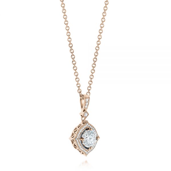 18k Rose Gold 18k Rose Gold Diamond Halo Pendant - Flat View -  103989