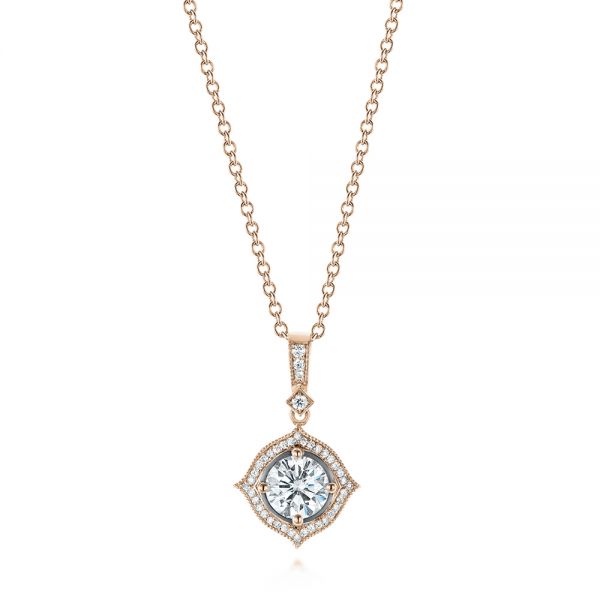 14k Rose Gold 14k Rose Gold Diamond Halo Pendant - Three-Quarter View - 103989