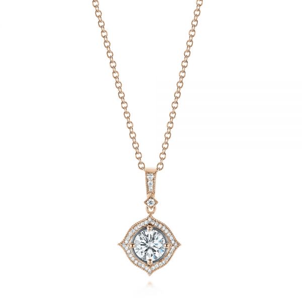 18k Rose Gold 18k Rose Gold Diamond Halo Pendant - Three-Quarter View -  103989