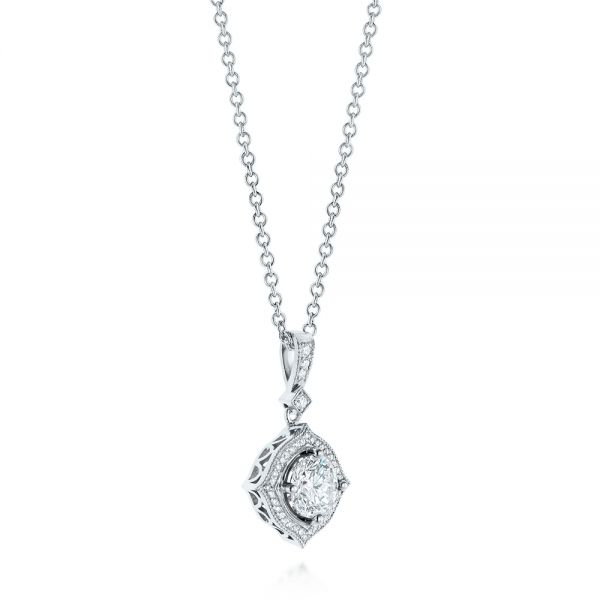 18k White Gold 18k White Gold Diamond Halo Pendant - Flat View -  103989