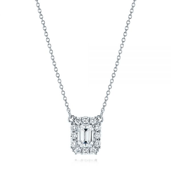 14k White Gold 14k White Gold Diamond Halo Pendant - Three-Quarter View -  106504