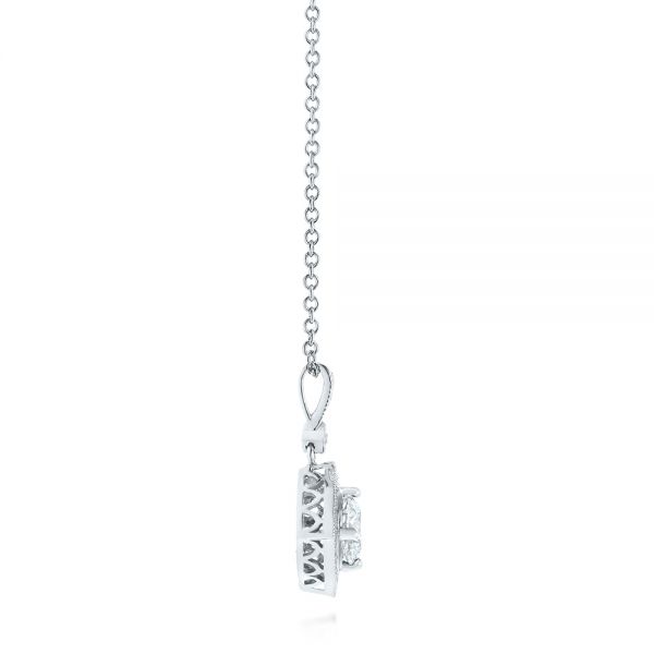 14k White Gold Diamond Halo Pendant - Side View - 103989