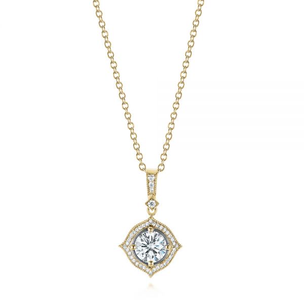 14k Yellow Gold 14k Yellow Gold Diamond Halo Pendant - Three-Quarter View - 103989