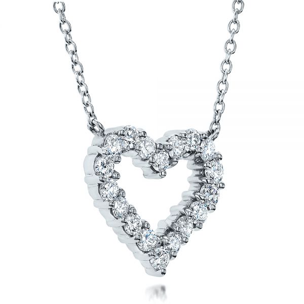 14k White Gold Diamond Heart Pendant - Flat View - 100649
