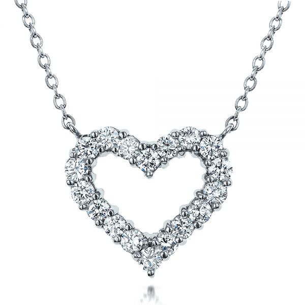 14k White Gold Diamond Heart Pendant - Three-Quarter View -  100649