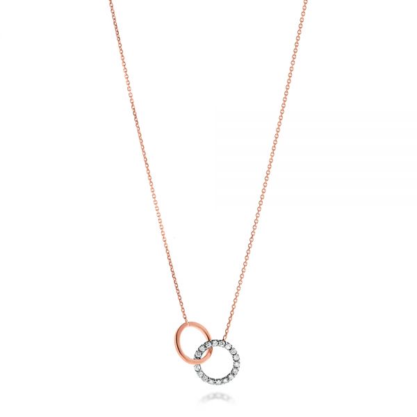 14k Rose Gold 14k Rose Gold Diamond Intertwined Two-tone Circles Necklace - Three-Quarter View -  107020