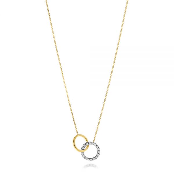 14k Yellow Gold 14k Yellow Gold Diamond Intertwined Two-tone Circles Necklace - Three-Quarter View -  107020