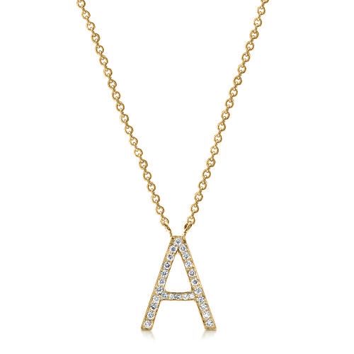 Diamond Letter A Pendant Necklace in 14k Yellow Gold