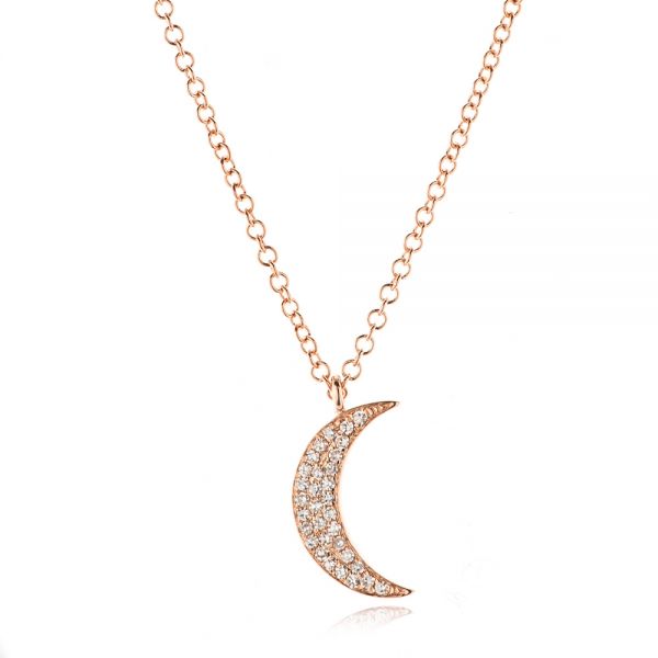 14k Rose Gold 14k Rose Gold Diamond Moon Necklace - Three-Quarter View -  106978