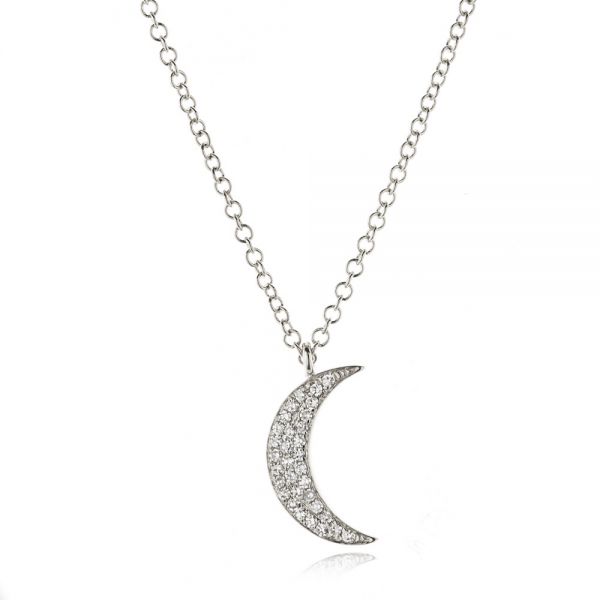 14k White Gold 14k White Gold Diamond Moon Necklace - Three-Quarter View -  106978