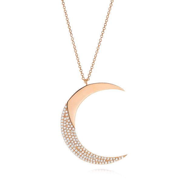 14k Rose Gold 14k Rose Gold Diamond Moon Pendant - Three-Quarter View -  106516