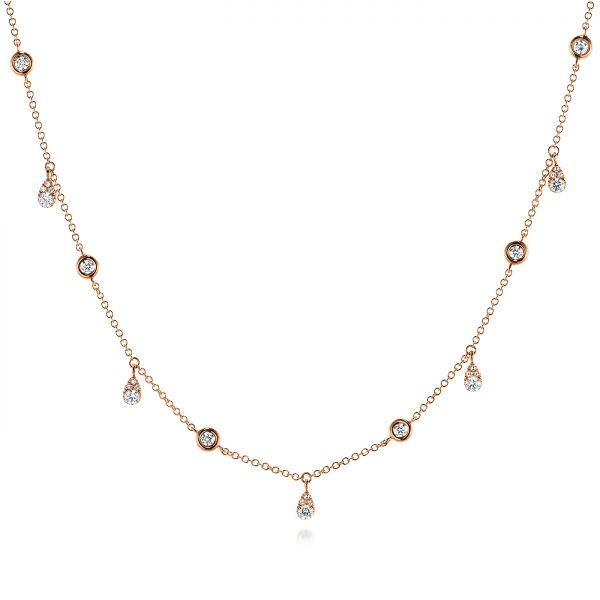 14k Rose Gold Diamond Necklace - Three-Quarter View -  105933