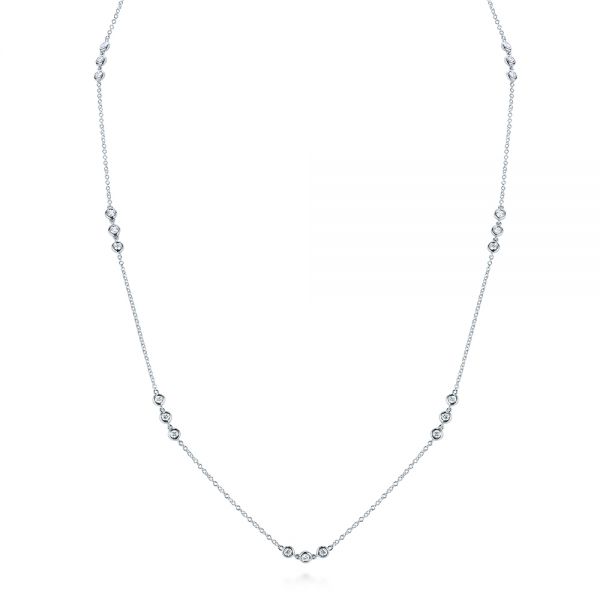 14k White Gold Diamond Necklace - Three-Quarter View -  105347