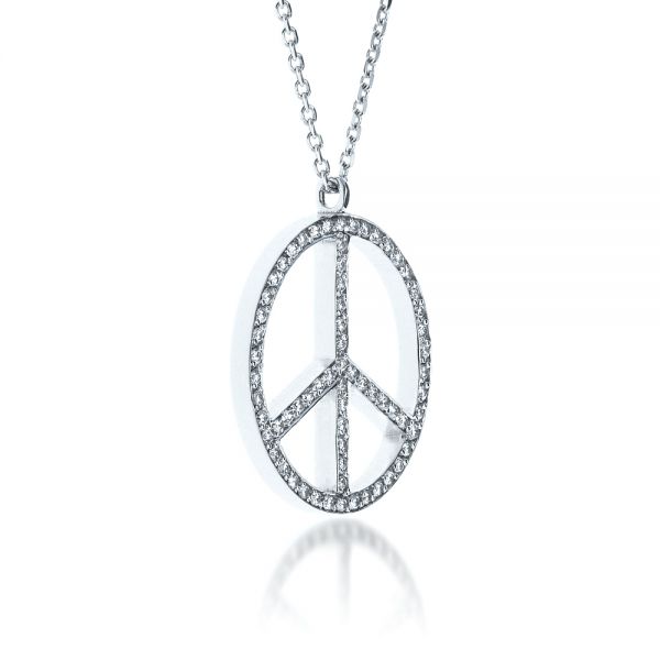 14k White Gold 14k White Gold Diamond Set Peace Pendant - Flat View - 1319