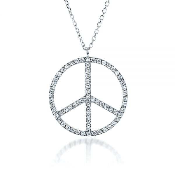 14k White Gold 14k White Gold Diamond Set Peace Pendant - Front View -  1319