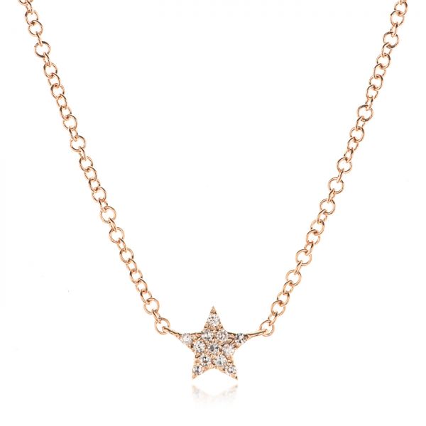 14k Rose Gold 14k Rose Gold Diamond Star Necklace - Three-Quarter View -  106974