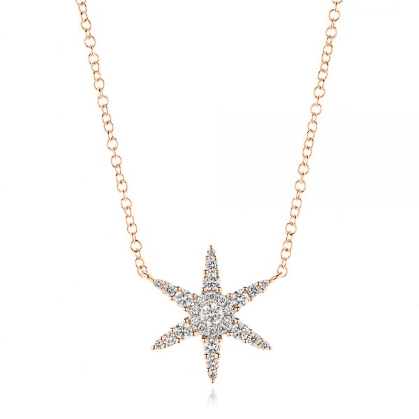 18k Rose Gold 18k Rose Gold Diamond Star Necklace - Three-Quarter View -  106980