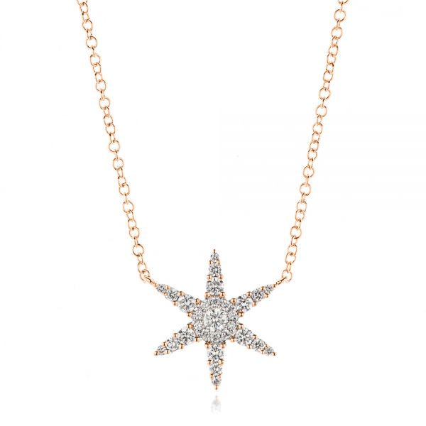 14k Rose Gold 14k Rose Gold Diamond Star Necklace - Three-Quarter View -  106980