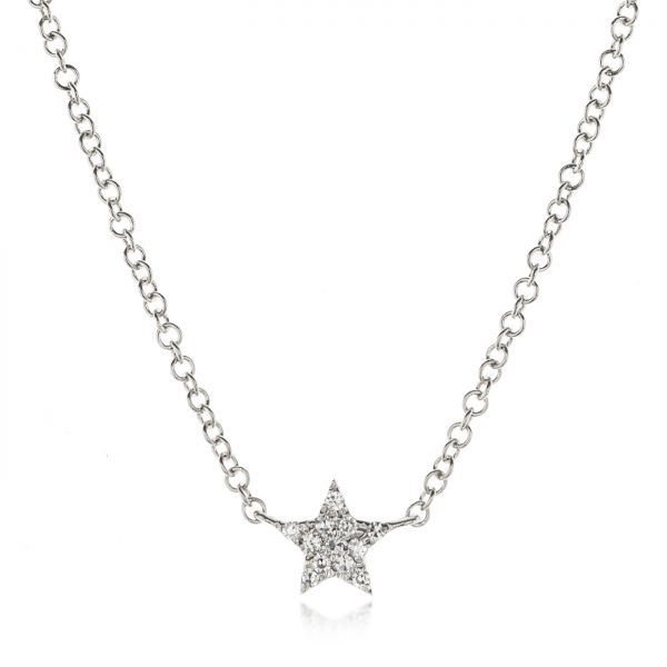 18k White Gold 18k White Gold Diamond Star Necklace - Three-Quarter View -  106974