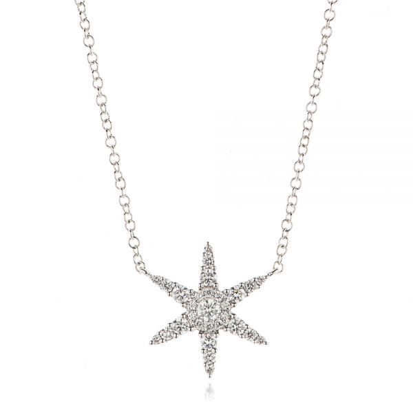 14k White Gold 14k White Gold Diamond Star Necklace - Three-Quarter View -  106980