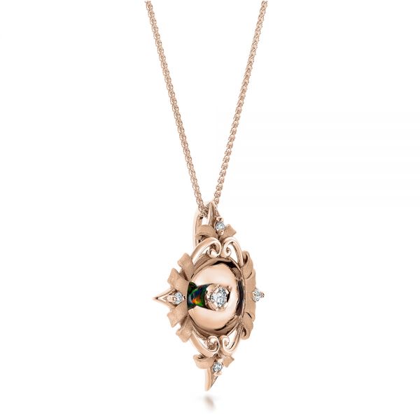 14k Rose Gold 14k Rose Gold Diamond And Black Opal Pendant - Flat View - 101977