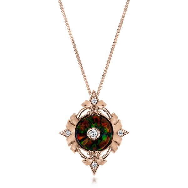 18k Rose Gold 18k Rose Gold Diamond And Black Opal Pendant - Three-Quarter View -  101977