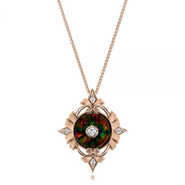 14k Rose Gold 14k Rose Gold Diamond And Black Opal Pendant - Three-Quarter View -  101977