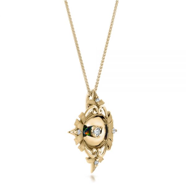 14k Yellow Gold 14k Yellow Gold Diamond And Black Opal Pendant - Flat View - 101977
