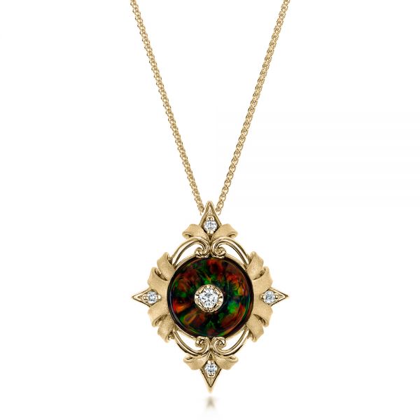 14k Yellow Gold 14k Yellow Gold Diamond And Black Opal Pendant - Three-Quarter View -  101977