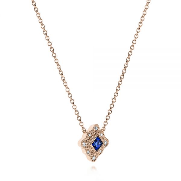 14k Rose Gold 14k Rose Gold Diamond And Blue Sapphire Pendant - Flat View -  105323